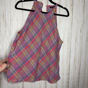 J. Crew Rainbow Linen Plaid Tank Top Large